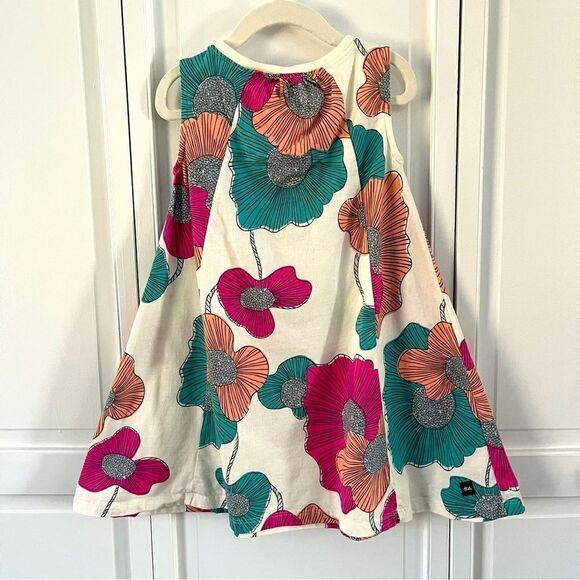 Tea Collection Trapeze Dress Surf Floral Abstract Print Size4 MagentaTurquoise - Picture 5 of 16